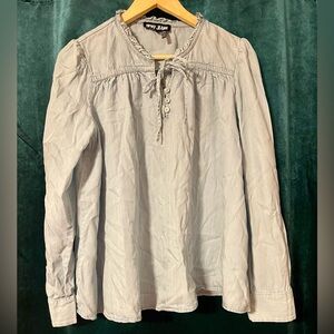 DKNY Light Blue Denim Blouse with Buttons and Front tie